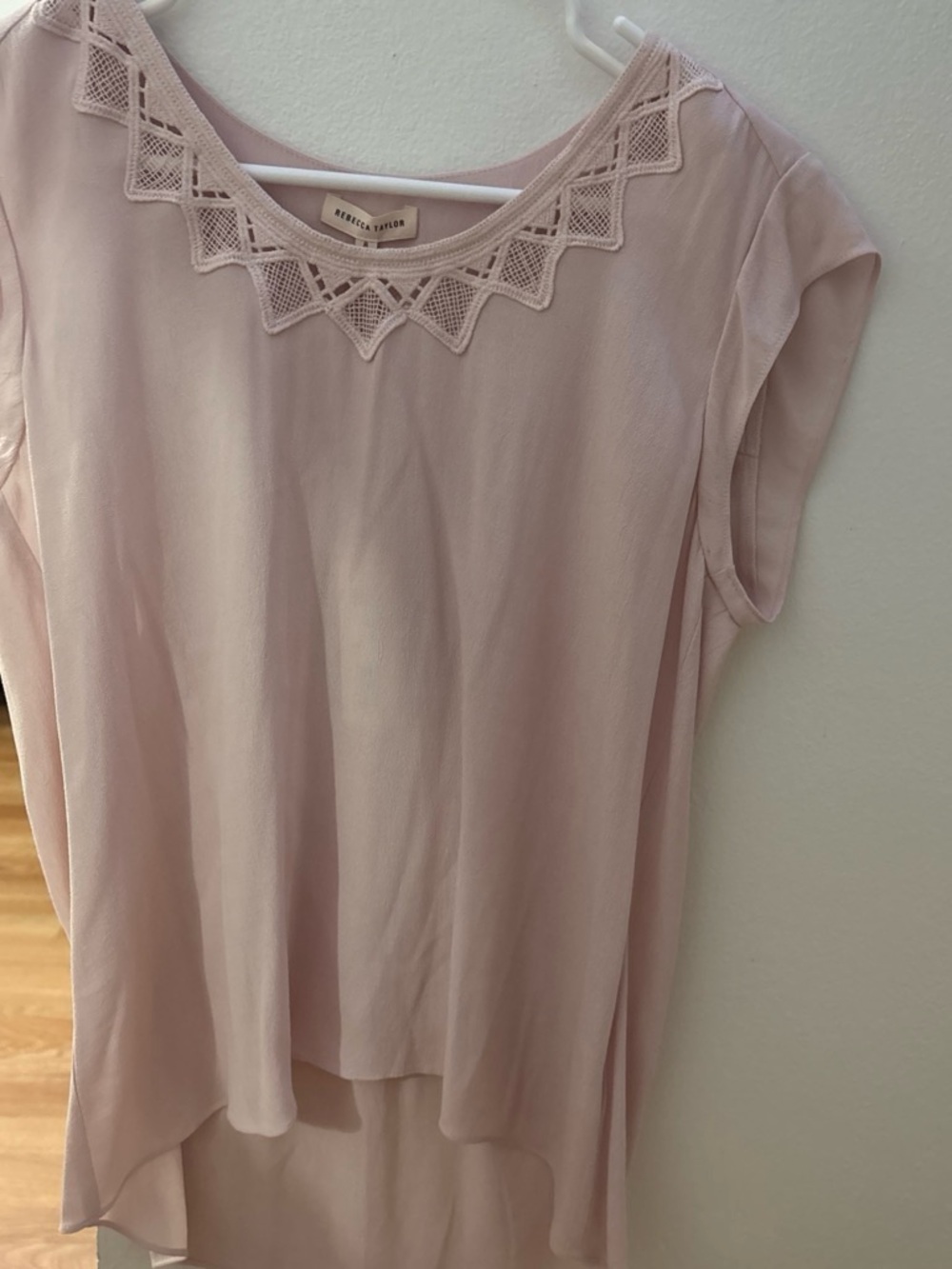 Rebecca Taylor Soft Blush Pink Lace-Trim Cap Sleeve Blouse